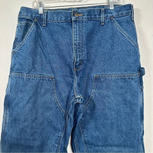 Carhartt Jeans Mens 38 X 32 Denim Double Knee Loose Original Medium Wash B73 DST - Picture 3 of 7